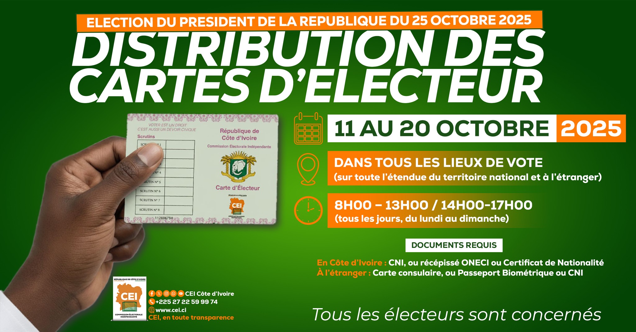 COMMUNIQUE CEI | Distribution des cartes d’électeurs